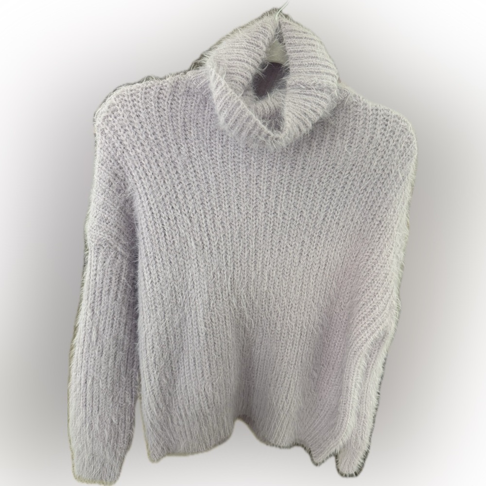 Main Strip Fuzzy Turtleneck Sweater Small Light Purple Lilac Cozy Knit